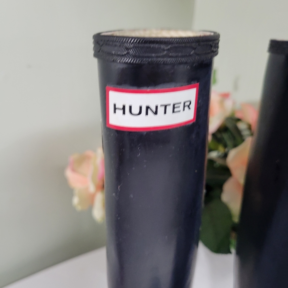 Hunter Womens 38 7 7.5 Original Tall Gloss Black Wellies Rain Boots - Picture 4 of 9